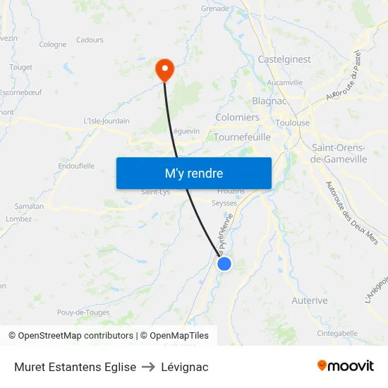 Muret Estantens Eglise to Lévignac map