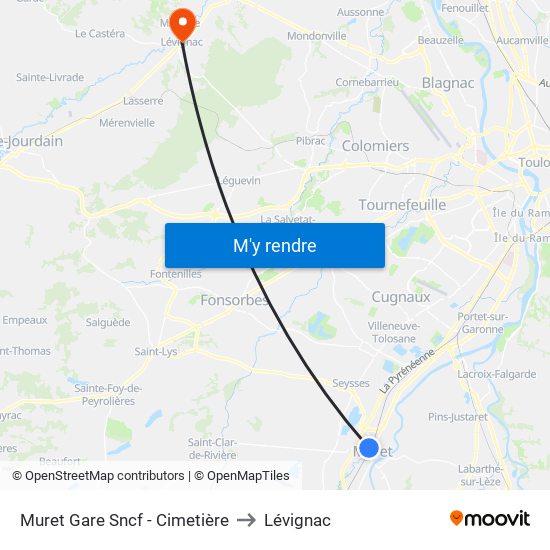 Muret Gare Sncf - Cimetière to Lévignac map