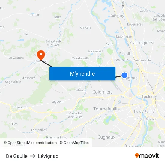 De Gaulle to Lévignac map