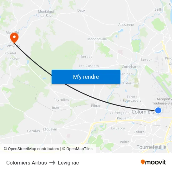 Colomiers Airbus to Lévignac map