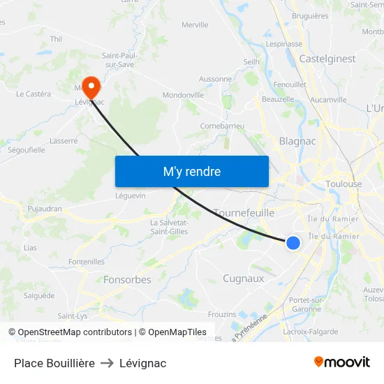 Place Bouillière to Lévignac map
