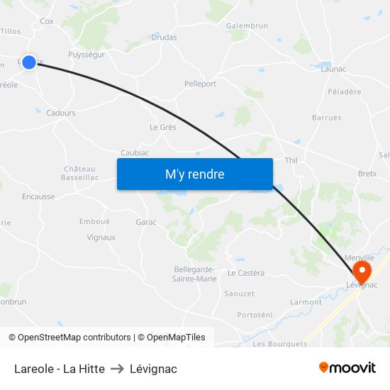 Lareole - La Hitte to Lévignac map
