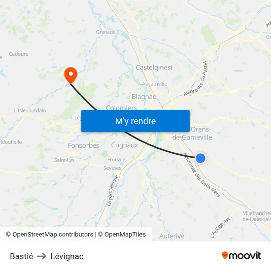 Bastié to Lévignac map
