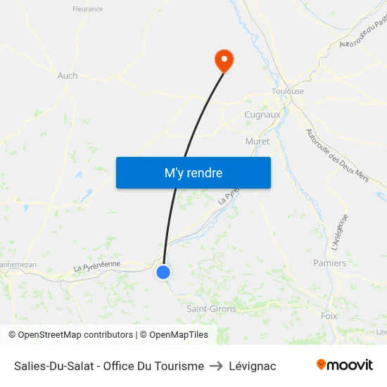 Salies-Du-Salat - Office Du Tourisme to Lévignac map