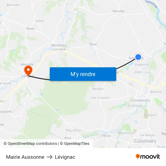 Mairie Aussonne to Lévignac map