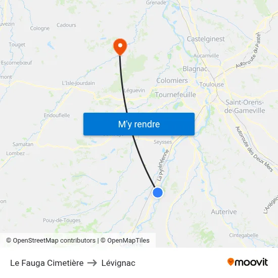Le Fauga Cimetière to Lévignac map