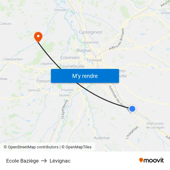 Ecole Baziège to Lévignac map