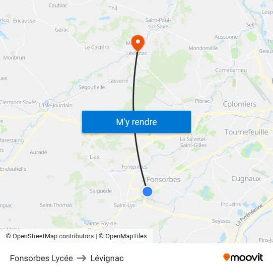 Fonsorbes Lycée to Lévignac map