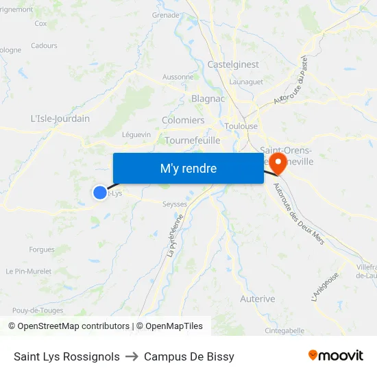 Saint Lys Rossignols to Campus De Bissy map