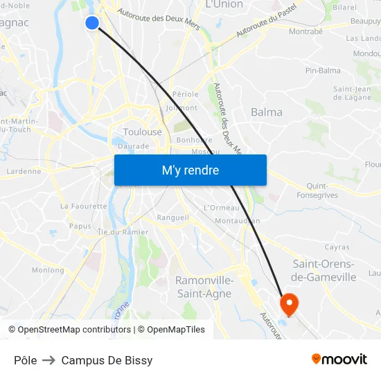 Pôle to Campus De Bissy map