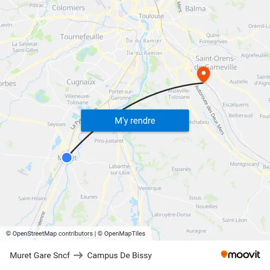 Muret Gare Sncf to Campus De Bissy map