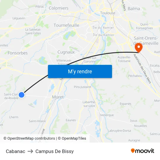 Cabanac to Campus De Bissy map