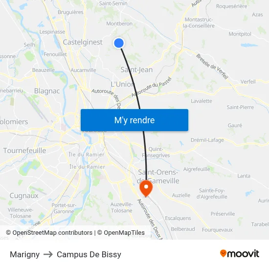 Marigny to Campus De Bissy map