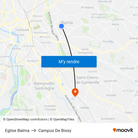 Eglise Balma to Campus De Bissy map