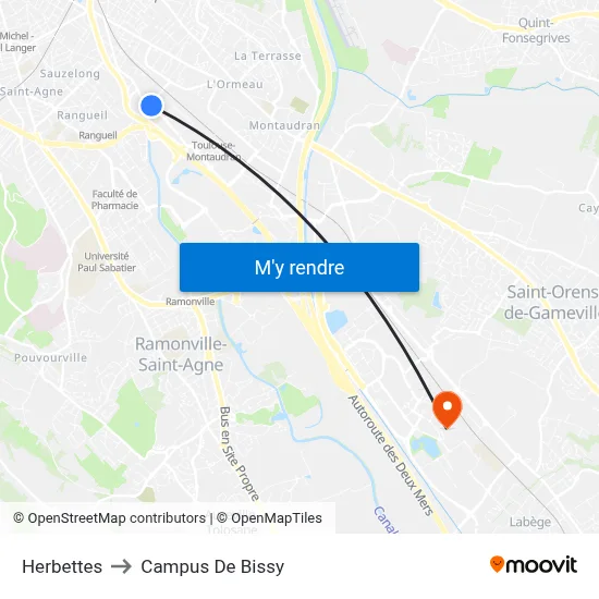 Herbettes to Campus De Bissy map