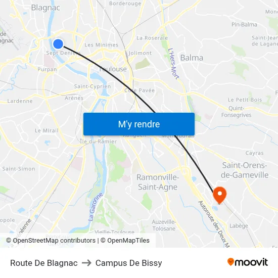 Route De Blagnac to Campus De Bissy map