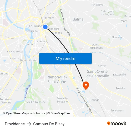 Providence to Campus De Bissy map
