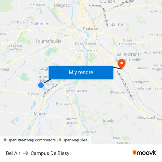 Bel Air to Campus De Bissy map
