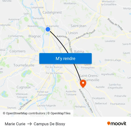Marie Curie to Campus De Bissy map