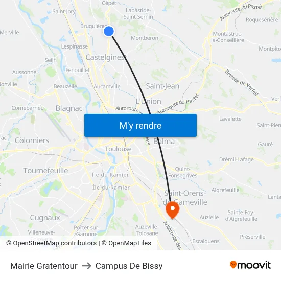 Mairie Gratentour to Campus De Bissy map