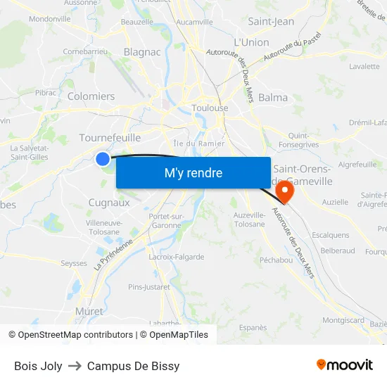 Bois Joly to Campus De Bissy map