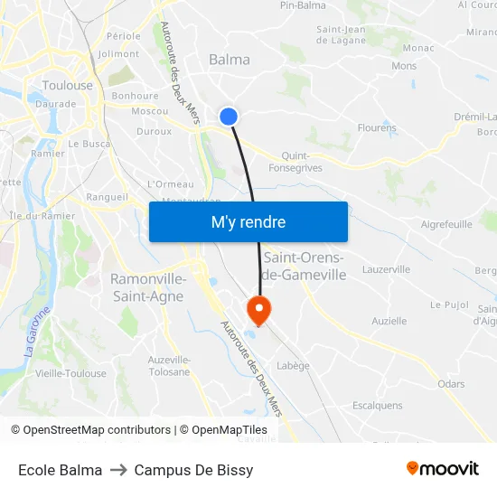 Ecole Balma to Campus De Bissy map