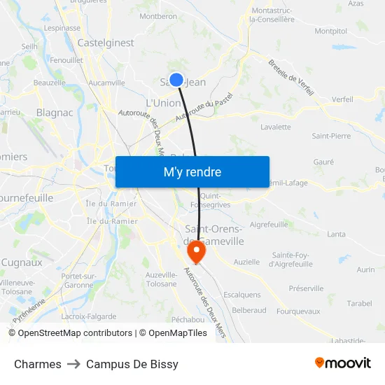 Charmes to Campus De Bissy map