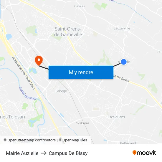 Mairie Auzielle to Campus De Bissy map