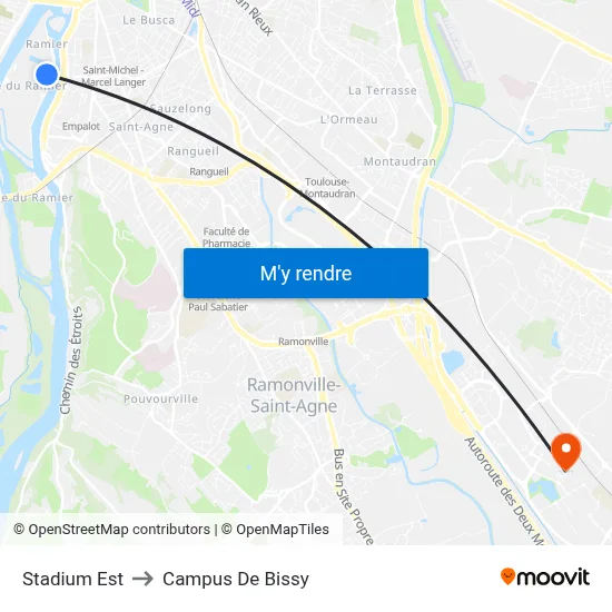 Stadium Est to Campus De Bissy map
