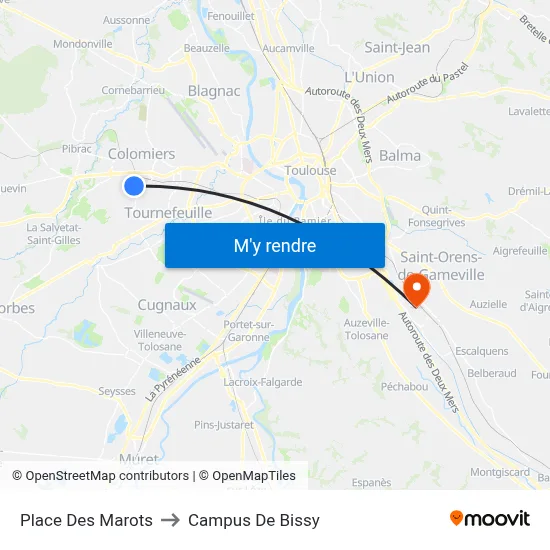 Place Des Marots to Campus De Bissy map