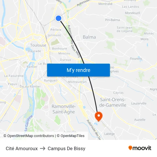 Cité Amouroux to Campus De Bissy map