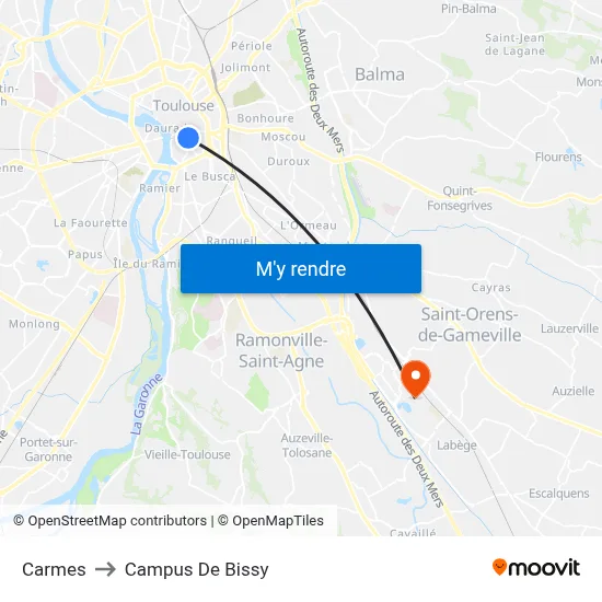Carmes to Campus De Bissy map