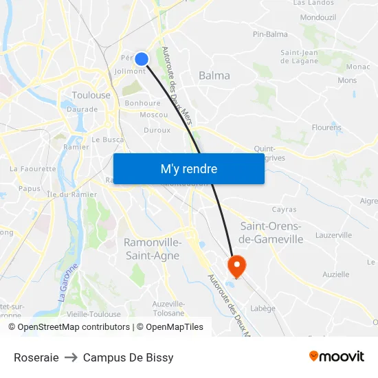 Roseraie to Campus De Bissy map