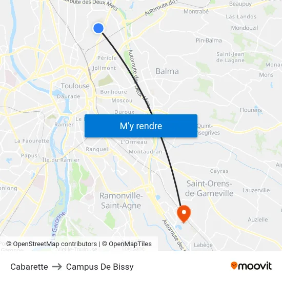 Cabarette to Campus De Bissy map