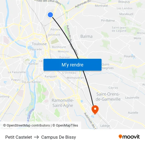 Petit Castelet to Campus De Bissy map