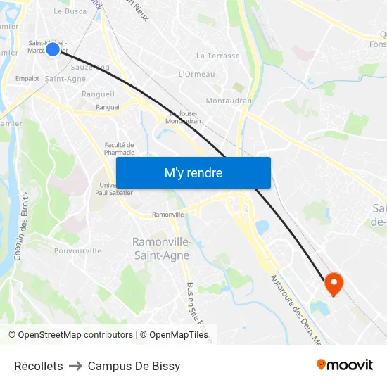 Récollets to Campus De Bissy map