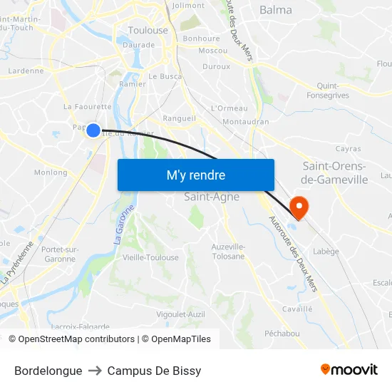 Bordelongue to Campus De Bissy map