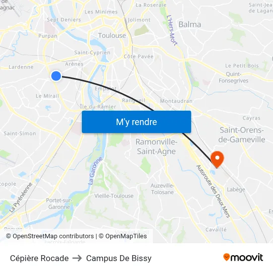Cépière Rocade to Campus De Bissy map
