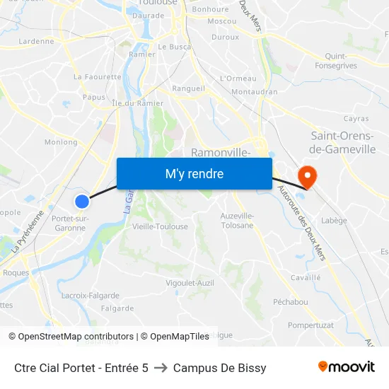 Ctre Cial Portet - Entrée 5 to Campus De Bissy map