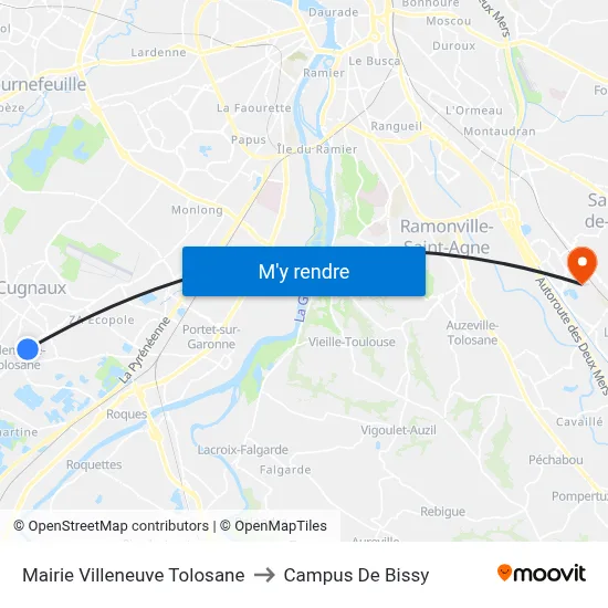 Mairie Villeneuve Tolosane to Campus De Bissy map