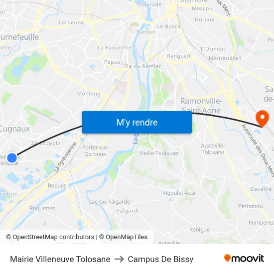 Mairie Villeneuve Tolosane to Campus De Bissy map