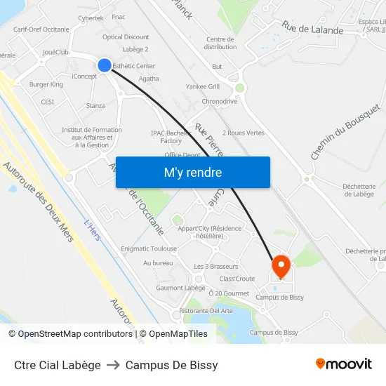 Ctre Cial Labège to Campus De Bissy map