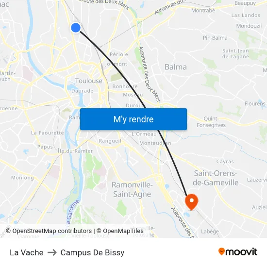 La Vache to Campus De Bissy map