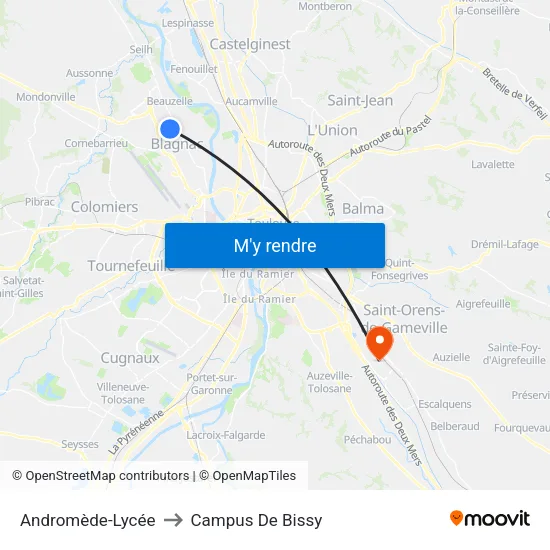 Andromède-Lycée to Campus De Bissy map