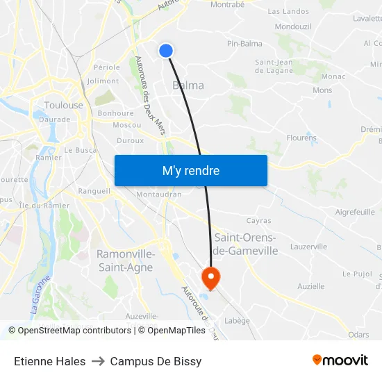 Etienne Hales to Campus De Bissy map