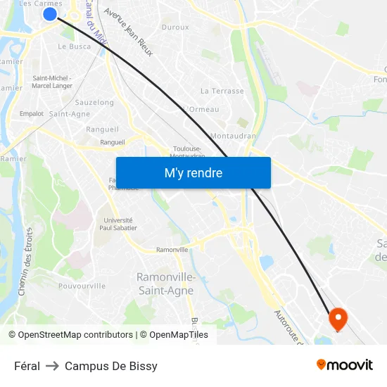 Féral to Campus De Bissy map