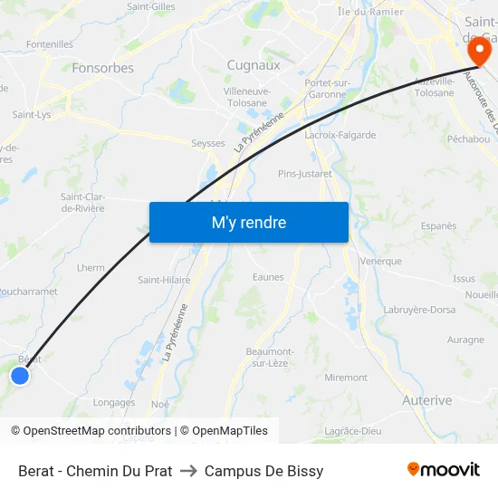 Berat - Chemin Du Prat to Campus De Bissy map
