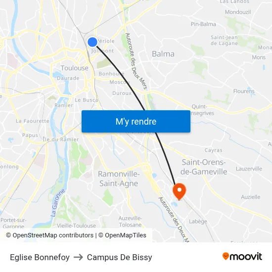 Eglise Bonnefoy to Campus De Bissy map