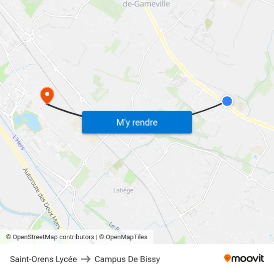 Saint-Orens Lycée to Campus De Bissy map