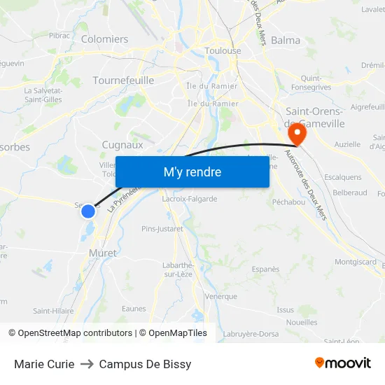 Marie Curie to Campus De Bissy map